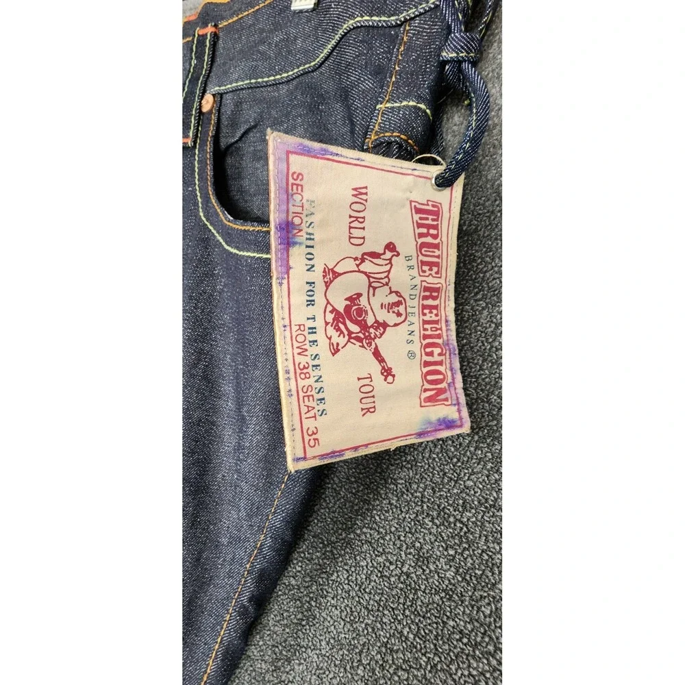 True Religion Joey Jeans Mens 38x35 Made in USA Dragon Embroidered Flare Raw Y2K